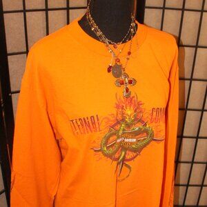 Men's Graphic T-Shirt - Y2K Orange Harley Davidson L/S Dragon Flame Baggy 2003